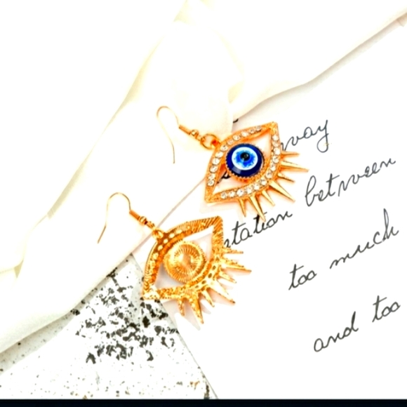 Evil Eye Rhinestone Earrings Blue Eyes Glam (BIN2) - Picture 3 of 5